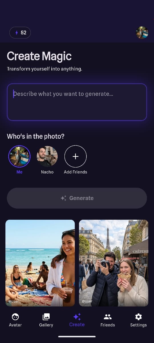 StarringUs create magic screen